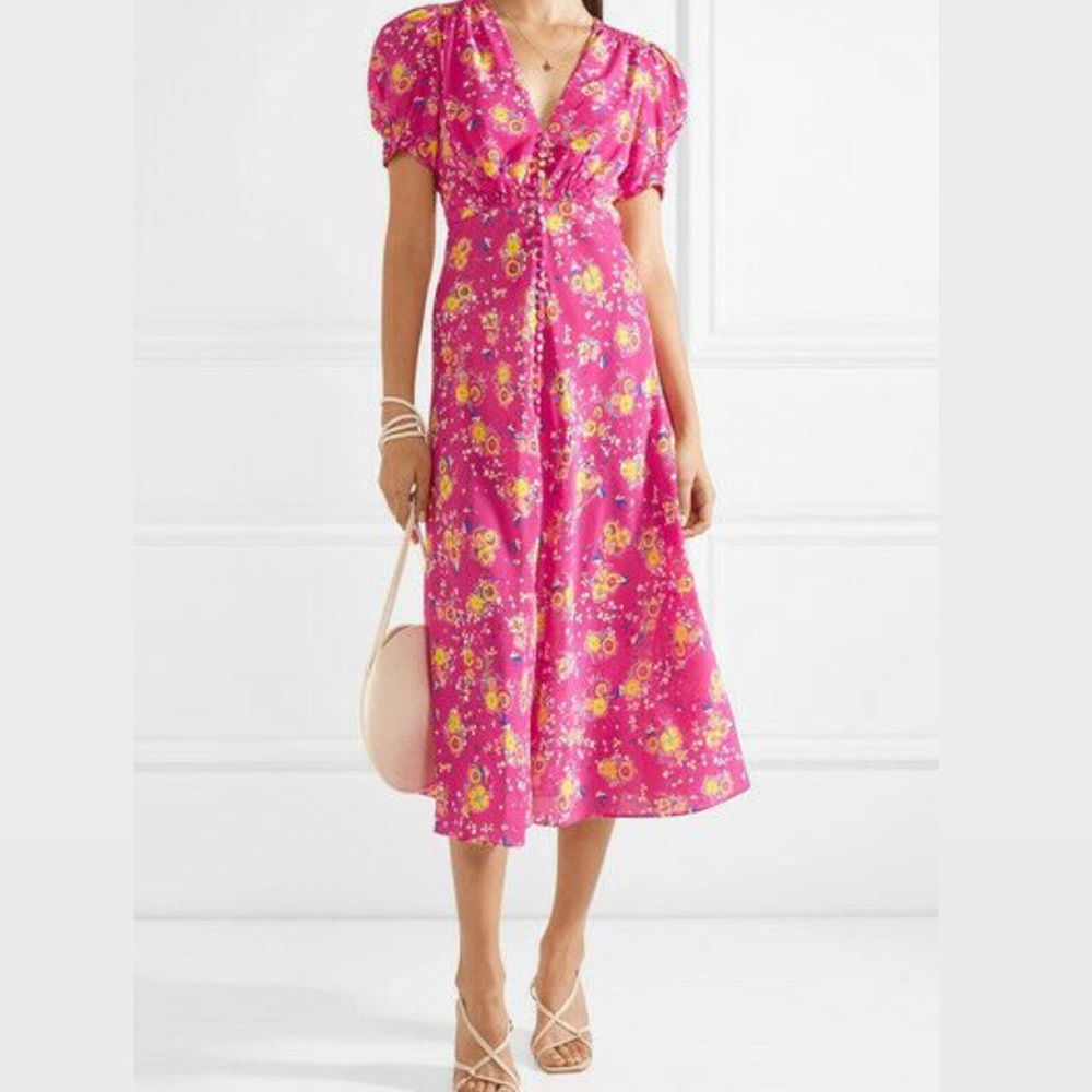 SALONI Lea Pink Floral Midi Dress